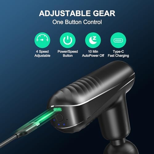 Mini Massage Gun for Deep Tissue Percussion - Portable Handheld Massager for Muscle Relaxation with 4 Massage Heads High-Intensity Vibration Rechargeable Small Massage Gun - Image 3