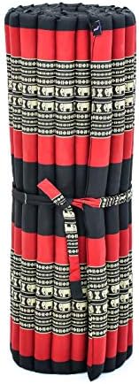 Leewadee - Kapok Roll Mat – Handcrafted Folding Sleep & Relaxation Mattress from Thailand, Ideal as Guest Bed, Camping Mat, Yoga Mat or Traditional Futon, 75 x 39 inches, Black Red - Image 3