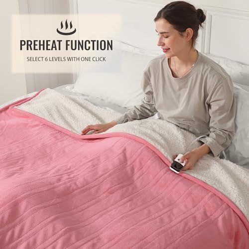 ESTINGO Electric Blanket Heated Blanket Full Size - 72"x84" Electric Heated Blanket with 6 Heating Levels & 1-10 Hours Adjustable Timer, Fast Heating Blanket for Full Body, Light Pink - Image 4