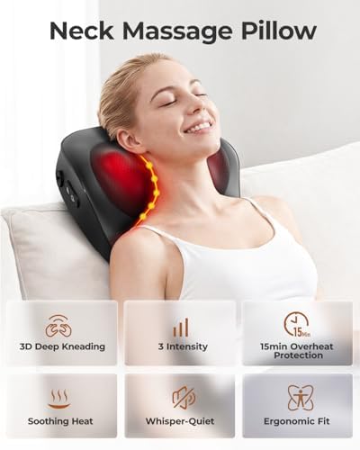 Electric Neck Massager Pillow, Ultra-Quiet Corded Neck and Shoulder Massager with Heat, Portable 3D Kneading for Shoulder, Leg & Calf Muscle Pain Relief, Relaxing Gift for Men & Women - Image 3