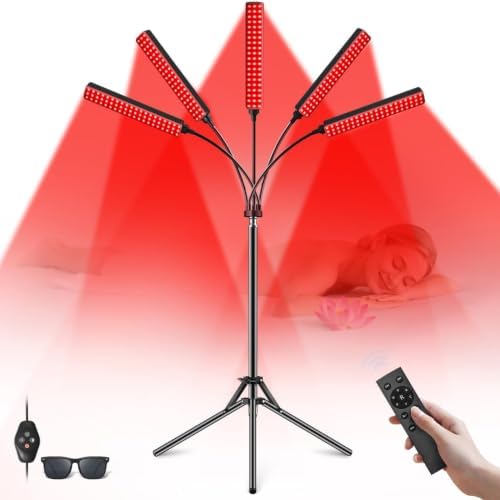 Cholas Red Light Therapy for Face Body, 5 Heads Red Infrared Light Therapy Devices with Stand, 5 Levels Adjustable Brightness 660nm and 850nm Near Infrared Light for Full Body, Muscle Gift for Women by Cholas