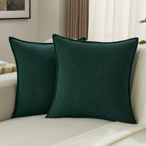 FUTEI Pack of 2 Chenille Throw Pillow Covers 16x16 Inch, Dark Green by FUTEI