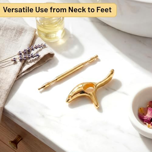 2 Pcs Trigger Massage Tool Acupuncture Pen Gua Sha Massage Scraping Tool Manual Reflexology Body Point Deep Tissue Muscle Scraper Massager for Head Neck Hand Waist Calf Foot (Gold,Medium) - Image 5