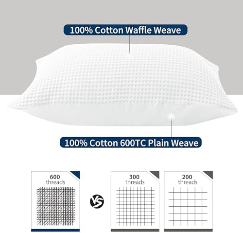 100% Egyptian Cotton 600 TC Waffle Weave Lumbar Pillow Covers 2 Pack - Image 5