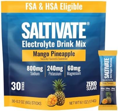 Electrolyte Packets, Mango Pineapple, 800mg Sodium, 30 Sticks by Saltivate