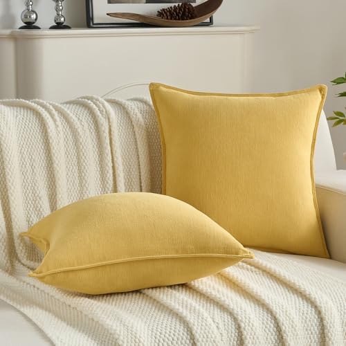FUTEI Pack of 2 Chenille Throw Pillow Covers 12x20 Inch, Mustard Yellow - Image 5