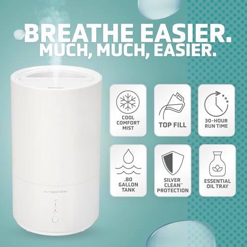 PureGuardian 30-Hour 0.80 Gal. Top Fill Cool Mist Ultrasonic Humidifier for Home with Aromatherapy Tray, Covers 320 Sq. Ft, White, H950AR (Pack of 2) - Image 2