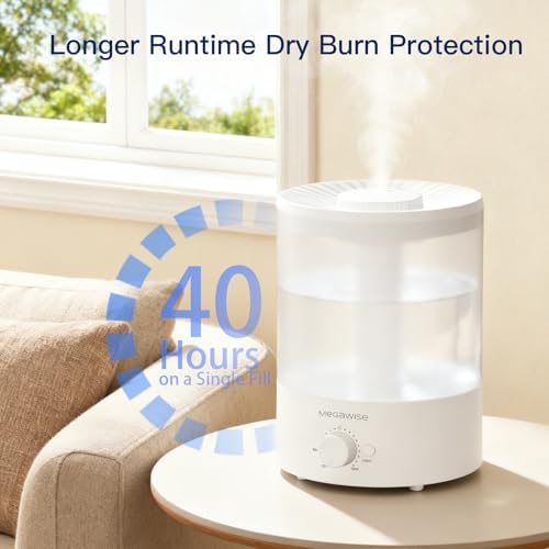 MegaWise Healthy Top-Refill Cool Mist Humidifiers for Bedroom, 24dB Ultrasonic Air Vaporizer with Water Filter for Baby [PP Material], Colorful Night Light,1 Gal Essential Oil Diffuser, Auto Shut Off - Image 4