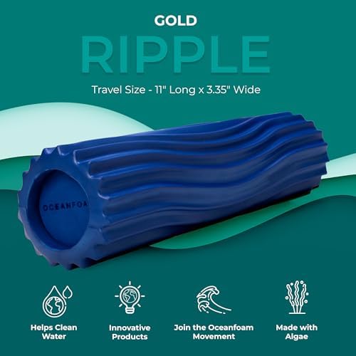 Oceanfoam Ripple Travel Foam Roller (11" x 3.35") Firm Mini Foam Roller for Physical Therapy, Deep Tissue Massage, Back Pain - High Density, Ergonomic Wave Textured - Yoga, Exercise (Royal Blue) - Image 3