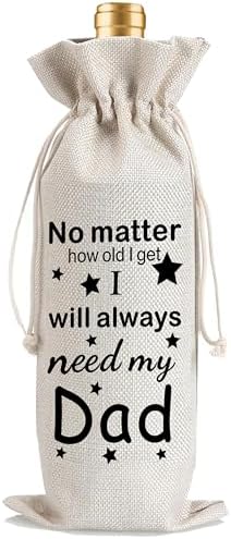 1Pcs My Dad Father's Gifts Wine Gifts Bag I will always need my dad Wine Bag, Father's Day Wine Gifts Bag with 1Pcs Kraft Blessing Cards and natural jute rope - Image 4