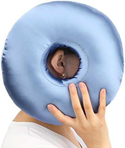 Silky Satin Piercing Pillow Ear Pillows Donut with Hole for Ear Pain CNH Piercing Pain Relief Sleeping Pressure Sore Side Sleepers Smooth Cooling Ear Guard Protector, Haze Blue by Heal+n+Hope