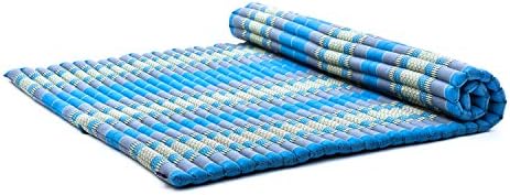 Leewadee - Foldable Floor Mattress - Japanese Roll Up Futon -Trifold Tatami Mat- Guest Floor Bed - Camping Mattress - Thai Massage Mat, Kapok Filled, 75 x 57 inches, Light Blue by Leewadee
