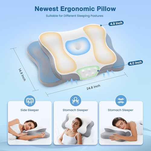 Cervical Pillow for Neck Pain Relief, Cooling Contour Memory Foam Pillows Support Odorless Ergonomic Neck Pillow Adjustable Orthopedic Bed Pillow for Side Back Stomach Sleeper with Pillowcase,KK1 - Image 5