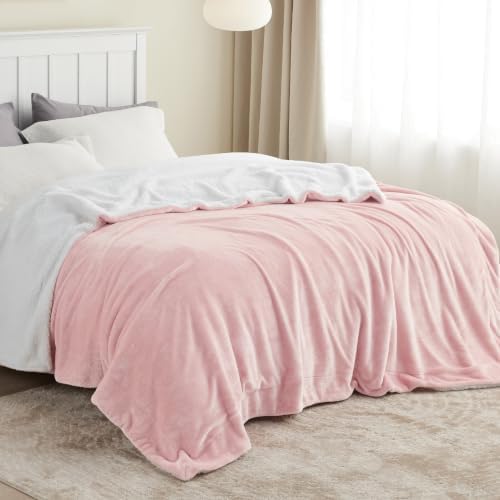Bedsure GentleSoft Sherpa Fleece Blankets King Size for Bed, Non-Heated, Thick and Warm Throw for Women and Girls, Soft Fuzzy Plush King Blanket for Spring, Room Home Decor, Pink, 108x90 Inches - Image 3