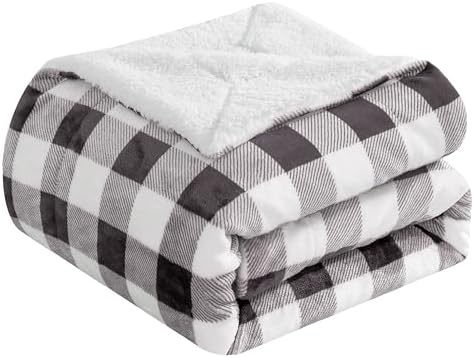 Elegant Comfort Luxury Ultra-Plush Velvet Touch Buffalo Plaid Fleece Throw - Soft, Warm, Cozy Micromink Sherpa-Backing Reversible Blanket for Bed, Sofa and Couch, Buffalo Gray by ELEGANTCOMFORT