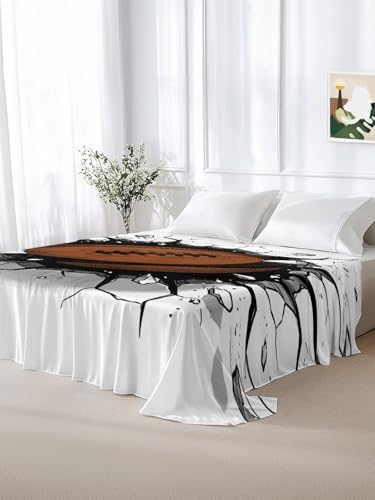 Queen Flat Sheet 3D Brown Rugby Flat Sheets Only Soft Breathable Microfiber Bedding Top Sheets Luxury Hotel Quality Football Break Through Wall Queen Bed Sheet for All Season Bedroom Dorm Home Decor - Image 6