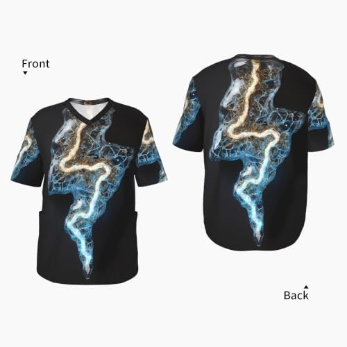 Men's Scrub Top,V-Neck Spill Wrinkle Resistant,3 Pockets-Lightning Bolt (9) - Image 4