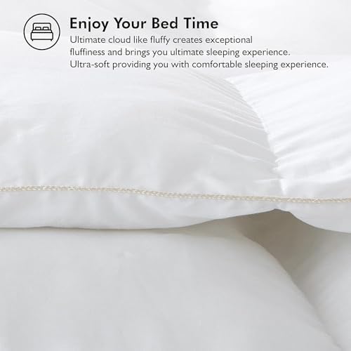 Luxurious Oversized Queen 98" x 98" Size Goose Down Fiber Waterfowl Feather Fiber Comforter Duvet, 100% Egyptian Cotton Cover, 56 oz. Fill Weight, Baffle Box Design, White Solid - Image 7