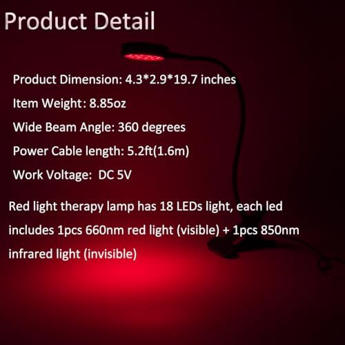 Red Light Relief Lamp for Face, USB-Powered, 18 LEDs 660nm and 850nm NIR‌ - Image 2