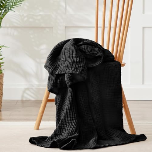 100% Cotton Muslin Blanket 40" x 40", Breathable and Lightweight Cotton Throw Blankets, Soft Cooling Summer Gauze Blanket for All Season, Black - Image 6