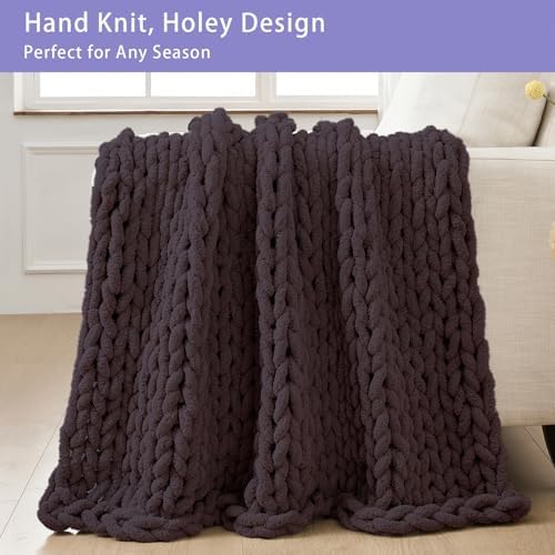 Bigacogo Chunky Knit Throw Blanket for Couch, 40x40 inches, Chocolate - Image 4