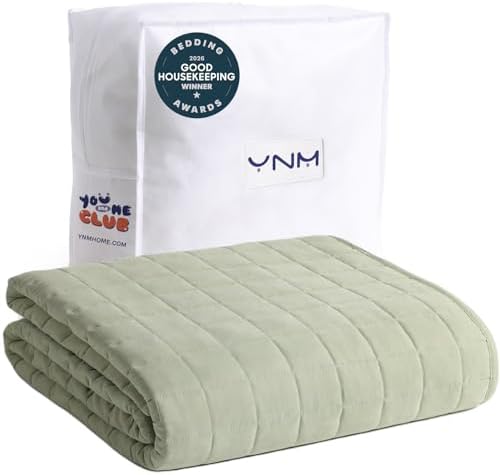 YnM Exclusive Weighted Blanket, Soothing Cotton/Polyester, Smallest Compartments, Bed Blanket for One Person of 190lbs, Ideal for Queen/King Bed (60x80 Inches, 20 Pounds, Avocado/White Reversible) by YNM
