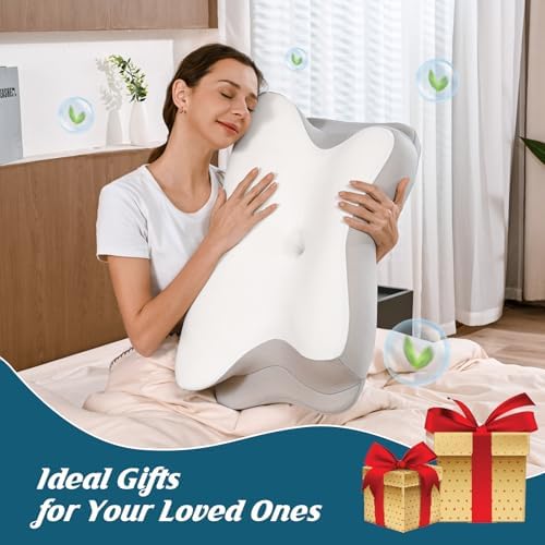 Cervical Neck Pillow for Pain Relief, Ergonomic Side Sleeper Pillow for Sleeping, Contour Orthopedic Memory Foam Pillows for Back & Stomach Sleepers with Pillowcase (Light Grey) - Image 7
