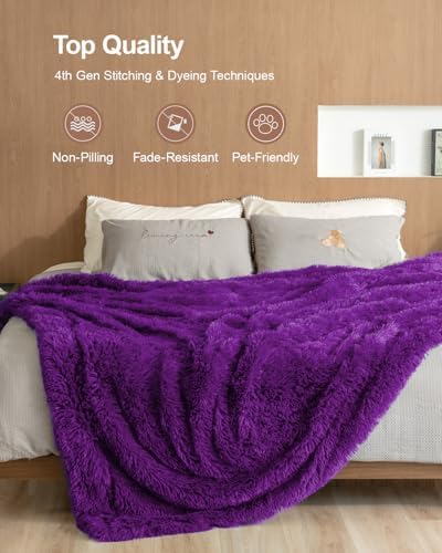 Pawque Faux Fur Sherpa Fleece Throw Blankets Twin Size 60x80 Inches, Purple - Image 4