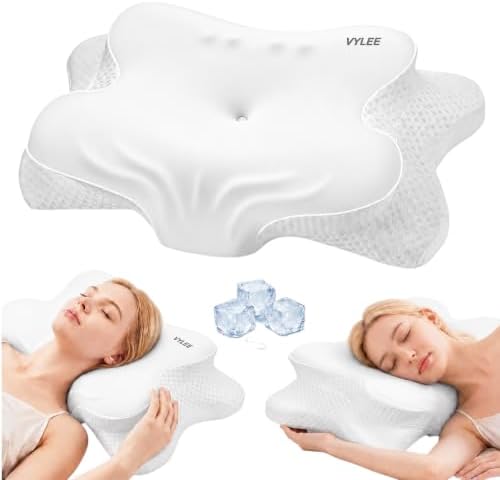 VYLEE Cervical Neck Pillow, Ergonomic Memory Foam Contour Pillow(WhiteGrey) by VYLEETechnologyLLC