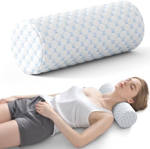 Neck Roll Pillow for Neck Pain Relief - Memory Foam Neck Support Pillow for Bed | Round Neck Pillow for Sleeping, 15.7 * 6 * 6 inch (Cool-Blue) by Forcanby