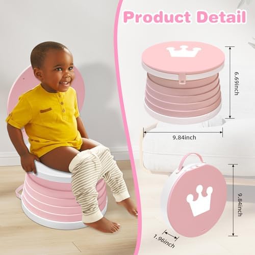 Portable Potty for Toddlers, Foldable Travel Potty with 5-Second Fold, Splash-Proof, Standalone Emergency Toilet with 3 Roll Waste Bags, Road Trips, Camping, Car, Outdoor (Pink) - Image 2