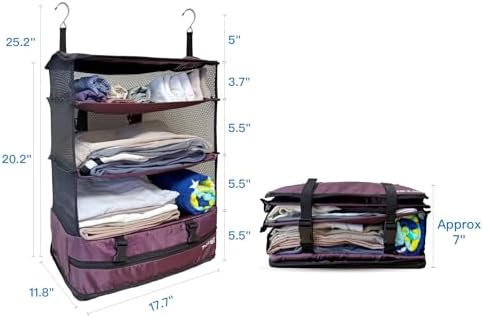 Grand Fusion Stow-N-Go Hanging Travel Shelves, Packing Organizer for Luggage. Carry on Closet for Suitcase. Expandable Packing Cube. Travel Essentials. (Burgundy, XL = (L) 17.7" x (W) 11.8") - Image 7