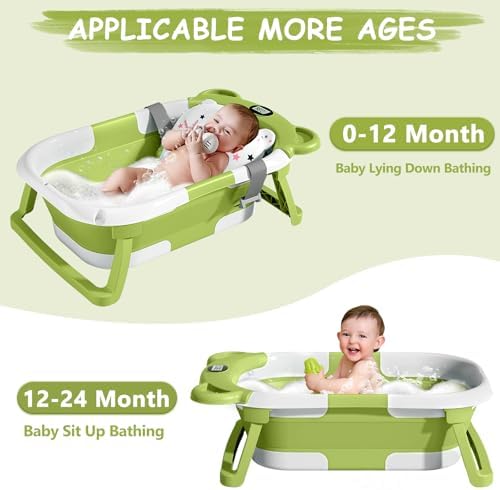 MoreFeel Collapsible Baby Bathtub for Newborn with Thermometer,Portable Travel Bathtub with Drain Hole, Durable Foldable Baby Tubs for Infants to Toddler - Image 4