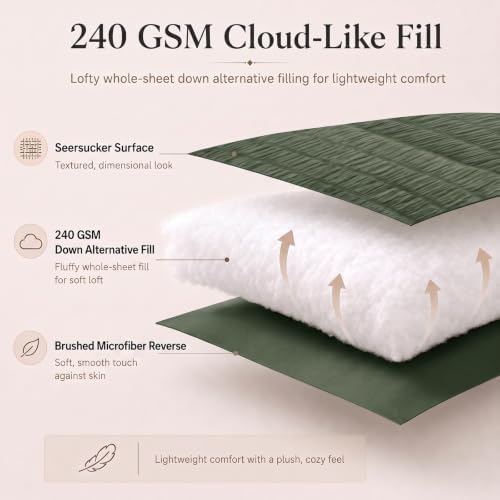 CozyLux King Size Comforter Set 7 Pieces Dark Green Seersucker Bed in a Bag - Image 3