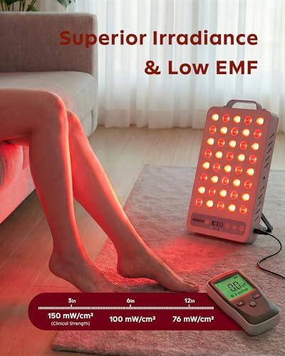 SOLRA SR40 Red Light Therapy Panel with Magnetic Mount & Floor Stand, 660nm 850nm Near Infrared LED Light Lamp for Face & Body, 200W Dual Chip, Adjustable Height, Low EMF, Timer, Home Use - Image 6