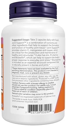 NOW Foods Supplements, Joint Support™ with Glucosamine, Boswellin® and Sea Cucumber, 90 Capsules - Image 3
