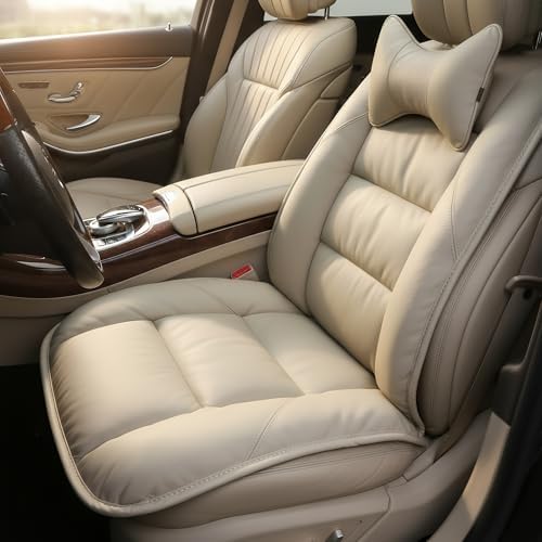 CORRIDOR Genuine Leather Seat Cushion for Car - Handmade - Relieve Hip, Pressure and Sciatica Pain - Ideal for Lower Back Pain - for Office Chair and Car Seat (Off White, Seat + Backrest) by CORRIDOR