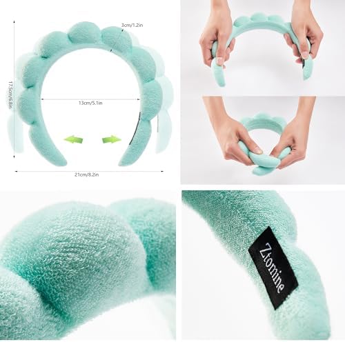 Ztomine Spa Terry Cloth Face Washing Headband Combo - Set of 2 Puffy Makeup Headbands for Facial Care (Blue + Turquoise) - Image 2