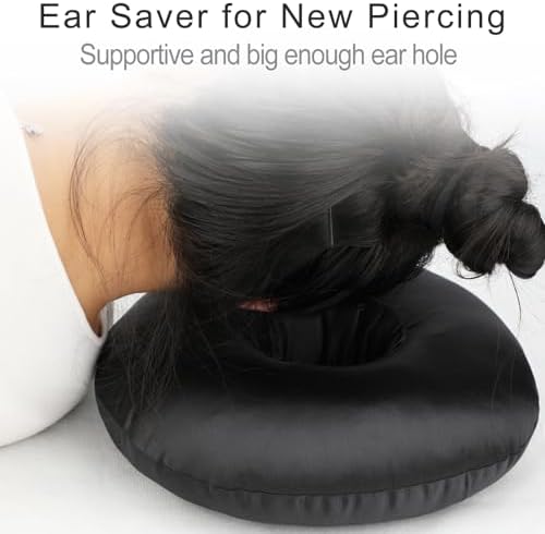 Silky Satin Piercing Pillow Ear Pillows Donut with Hole for Ear Pain CNH Piercing Pain Relief Sleeping Pressure Sore Side Sleepers Smooth Cooling Ear Guard Protector, Black - Image 4