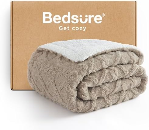 Bedsure Sherpa Fleece Blanket, Cable Jacquard Tufted, Warm, Beige, Twin by Unknown