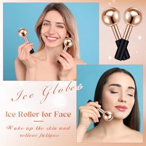 Baderke 2 Pcs Ice Globes for Face Stainless Steel Cooling Globes Unbreakable Cooling Roller Women Ice Balls Cryo Sticks Facials Skin Care for Dark Circles, Puffiness(Rose Gold (Black Handle)) - Image 5