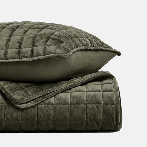 RECYCO Channel Box Stitch Velvet Quilt Set, Twin/Twin XL Size, Olive Green - Image 5