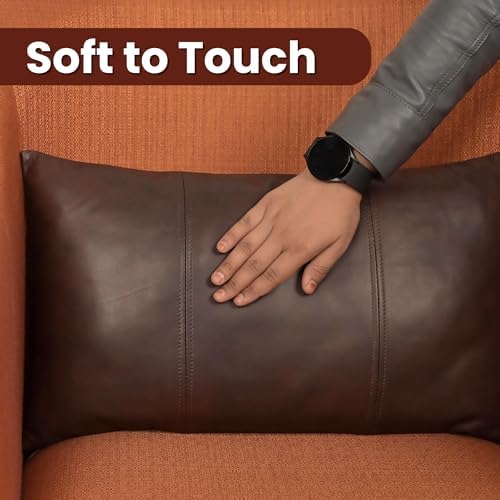 LL LEATHER LOVERS 100% Lambskin Leather Pillow Cover 10x18 Inch – Hand-Stitched Cushion Case with Hidden Zipper, Decorative Throw Cover for Sofa, Bed and Living Room - Brown Antique Panel Pack of 1 - Image 4