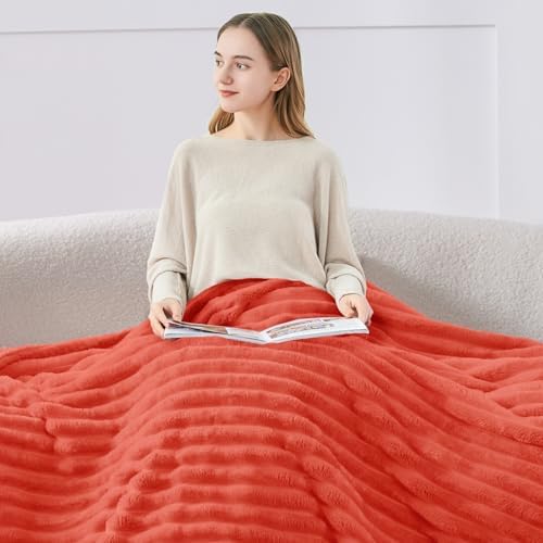 BEDELITE Ribbed Twin Blanket for Couch & Bed, Coral Red, 60"x80" - Image 3