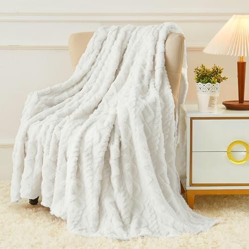 Aganear Fleece Throw Blanket for Couch Sofar 50"x60" White by Aganear