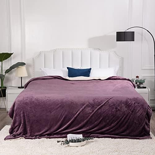 NANPIPER King Size Sherpa Blanket, Soft Fleece Throw for Bed, Reversible Thick Fuzzy Blanket for Winter (Cassis Purple, 90x108 inches) - Image 3