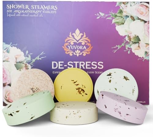 Shower Steamers Gift Set – 6 Aromatherapy Shower Bombs with Essential Oils – Relaxation & Stress Relief Spa Gift for Women & Men – Natural Self-Care Shower Fizzies – Home Spa Kit – De-Stress Scents by Yuvora