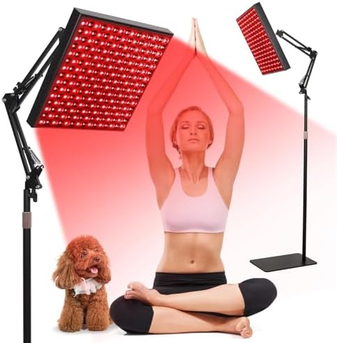 Red Light Therapy Panel with Stand, 12.2" Square 225 LEDs 660nm & 850nm by SAVILER