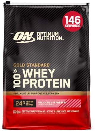 Optimum Nutrition Gold Standard Whey Protein, Delicious Strawberry, 10 LB by OPTIMUMNUTRITION