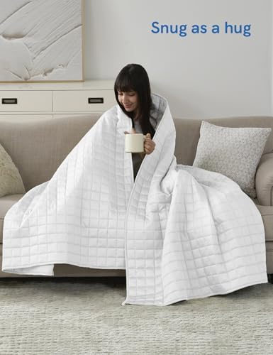 YnM Cooling Weighted Blanket for Adults, 20lbs Heavy Bed Throw for One Person of 190lbs, Perfect for Hot Sleepers or Warm Climates with Cooling Rayon/Glass Beads(60x80 Inches,Queen Bed, White) - Image 4